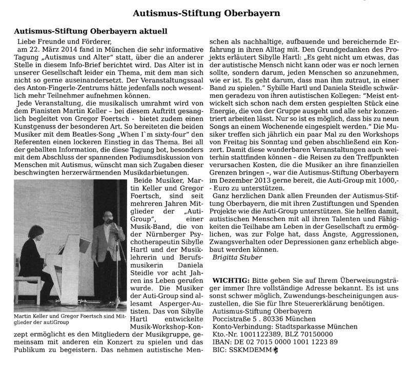 Presseartikel Rundbrief Autismus Oberbayern e.V., Juni 2014